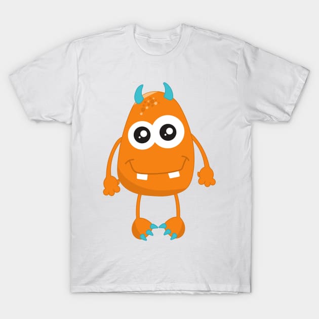 Cute Monster, Orange Monster, Funny Monster, Horns T-Shirt by Jelena Dunčević